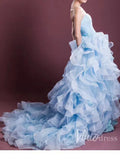 Sky Blue Strapless Prom Dresses Ruffled Quinceañera Dress FD1396-prom dresses-Viniodress-Viniodress