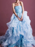 Sky Blue Strapless Prom Dresses Ruffled Quinceañera Dress FD1396-prom dresses-Viniodress-Viniodress