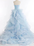 Sky Blue Strapless Prom Dresses Ruffled Quinceañera Dress FD1396-prom dresses-Viniodress-Viniodress