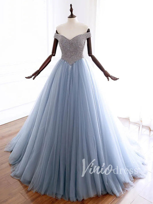 Slate Blue Beaded Long Prom Dresses Online FD1488-prom dresses 2025 -Viniodress-Slate Blue-Custom Size-
