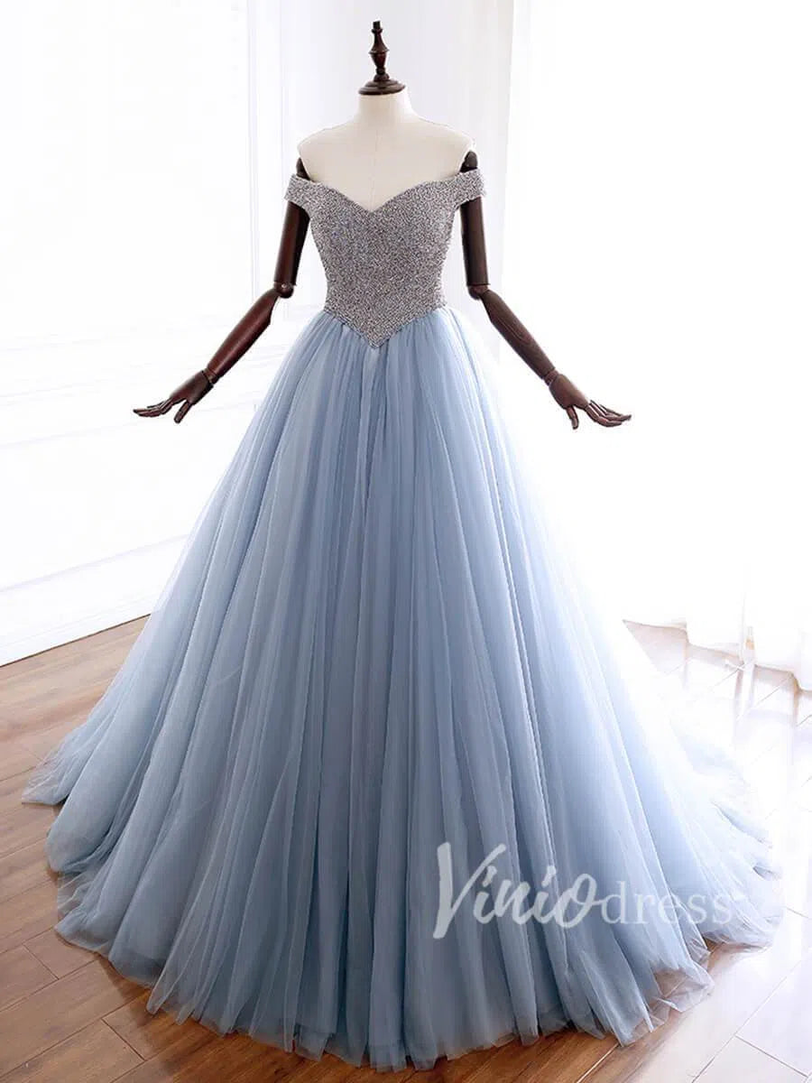 Prom Dress 2025 Slate Blue Beaded Long Prom Dresses Online FD1488-unique prom dresses-Slate Blue-Custom Size-Viniodress