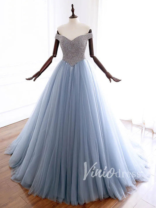 Prom Dress 2025 Slate Blue Beaded Long Prom Dresses Online FD1488-unique prom dresses-Slate Blue-Custom Size-Viniodress