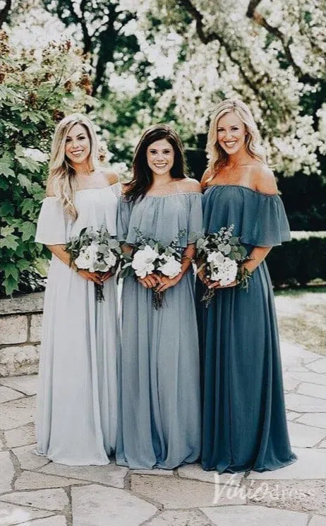 Slate Blue Long Bridesmaid Dresses Off the Shoulder VB1001-bridesmaid dresses 2025 -Viniodress-A-Silver-Custom Size-