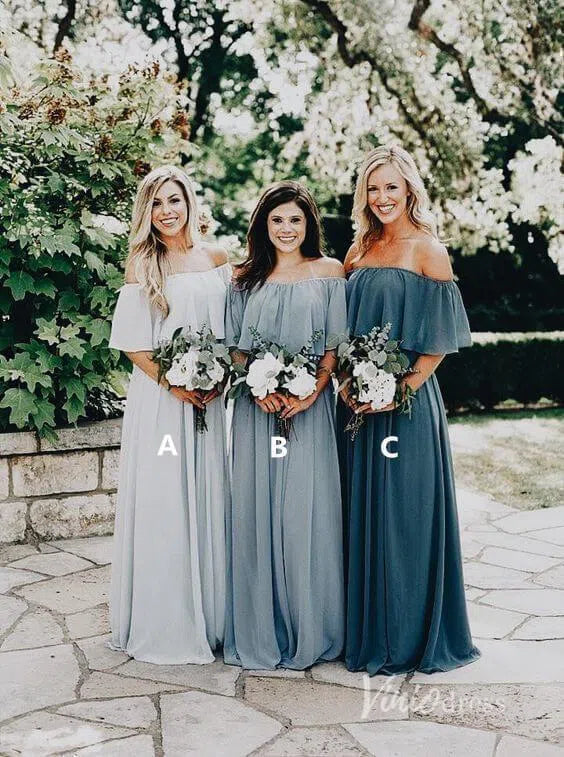 Slate Blue Long Bridesmaid Dresses Off the Shoulder VB1001 Viniodress Slate Blue Long Bridesmaid Dresses Off the Shoulder VB1001 Viniodress