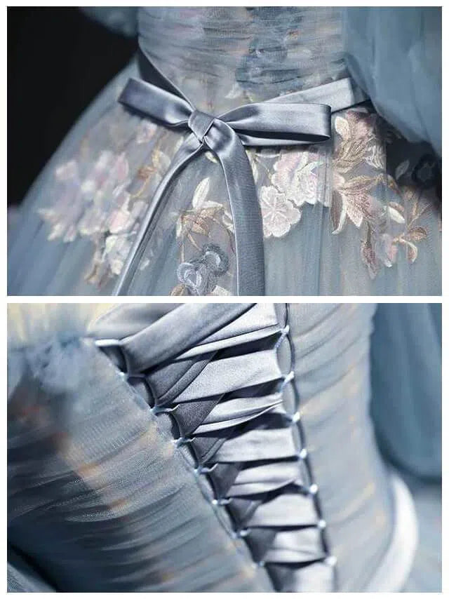 Slate Blue Long Prom Dresses Off the Shoulder Princess Dress FD1042-prom dresses 2025 -Viniodress-Dusty Blue-Custom Size-