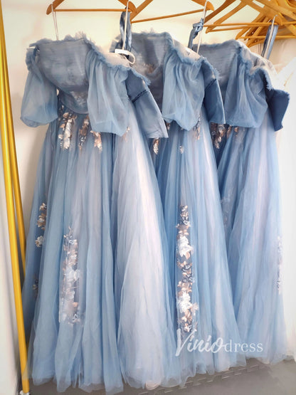 Slate Blue Long Prom Dresses Off the Shoulder Princess Dress FD1042-prom dresses 2025 -Viniodress-Dusty Blue-Custom Size-
