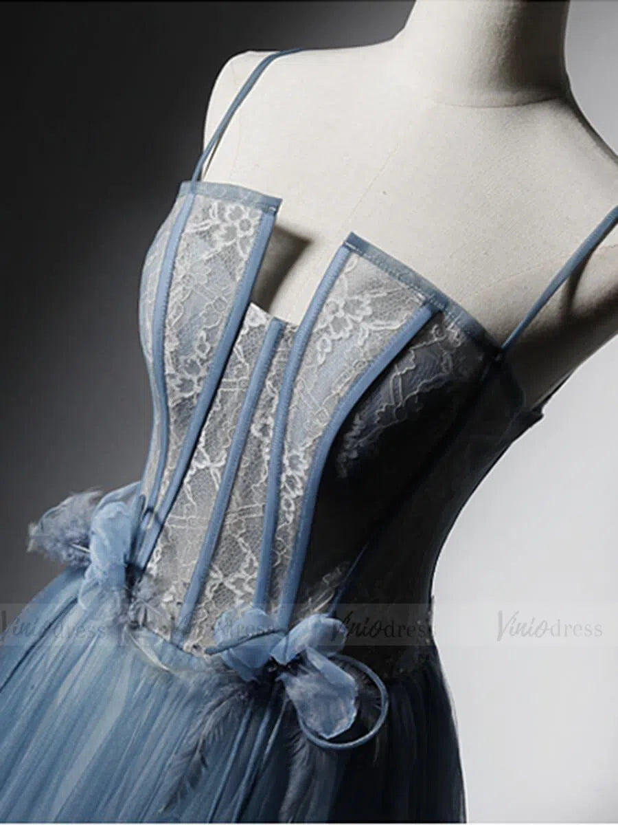 Slate Blue Long Prom Dresses Spaghetti Strap Formal Dress FD1622-prom dresses 2025 -Viniodress-Slate Blue-Custom Size-