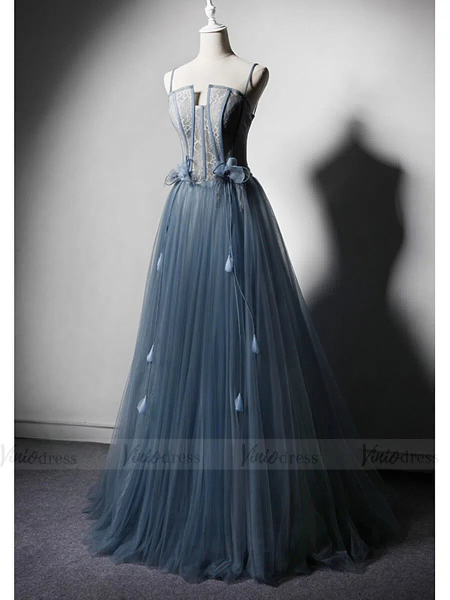 Slate Blue Long Prom Dresses Spaghetti Strap Formal Dress FD1622-prom dresses 2025 -Viniodress-Slate Blue-Custom Size-