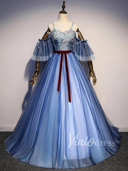 Slate Blue Princess Ball Gown Prom Dresses FD1489-prom dresses 2025 -Viniodress-Slate Blue-Custom Size-