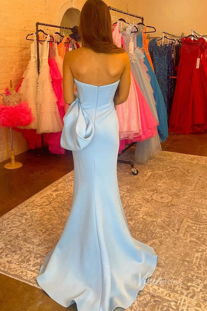 Smooth Satin Mermaid Pleated Prom Dresses with Slit Strapless Bow-Tie Evening Dress FD3990-prom dresses 2025 -Viniodress-Red-Custom Size-