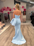 Smooth Satin Mermaid Pleated Prom Dresses with Slit Strapless Bow-Tie Evening Dress FD3990-prom dresses-Viniodress-Viniodress