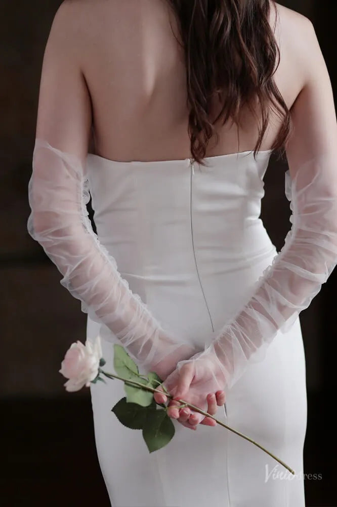 Soft Ruched Tulle Bridal Sleeves – Sheer Long Gloves for a Modern Wedding Look WG108-Bridal Gloves 2026-Viniodress-Ivory-