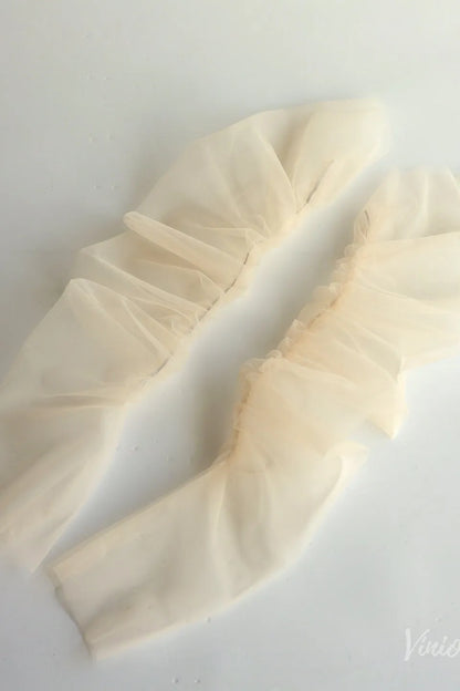 Soft Ruched Tulle Bridal Sleeves – Sheer Long Gloves for a Modern Wedding Look WG108-Bridal Gloves 2026-Viniodress-Ivory-