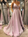 Prom Dress 2025 Spagehtti Strap Sparkly Pink Long Prom Dresses with Pockets FD2539-unique prom dresses-As Picture-Custom Size-Viniodress