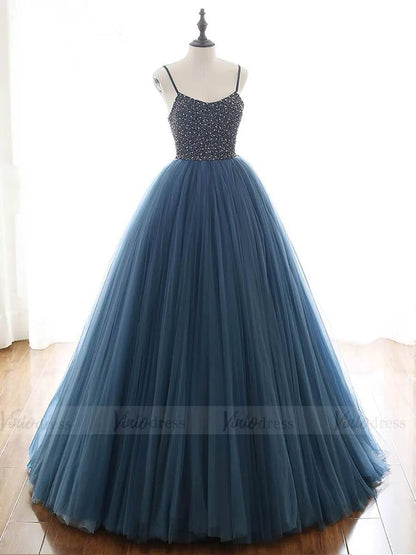 Spaghetti Strap A-line Beaded Long Prom Dresses 2019 FD1660-prom dresses 2025 -Viniodress-As Picture-Custom Size-