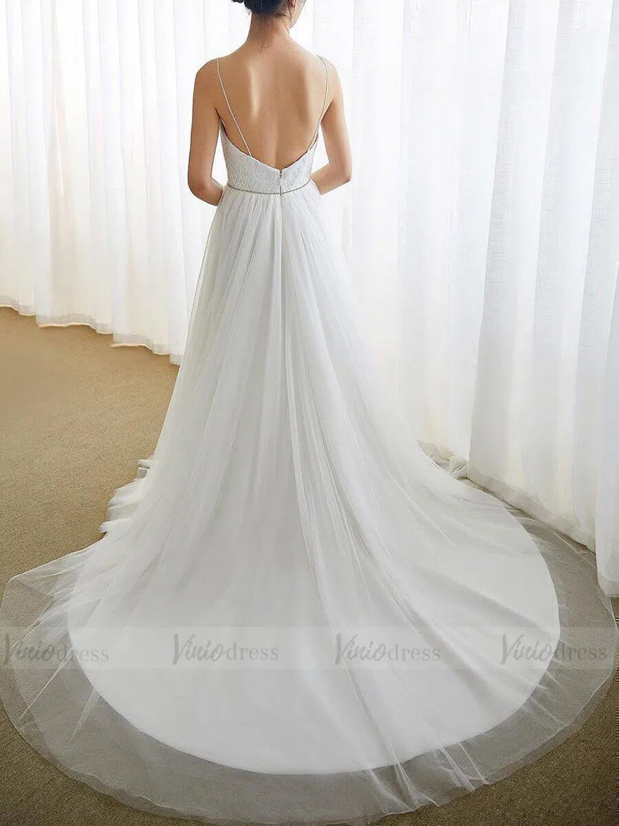 Spaghetti Strap A-line Cheap Beach Wedding Dresses VW1303-wedding dresses-Viniodress-Viniodress