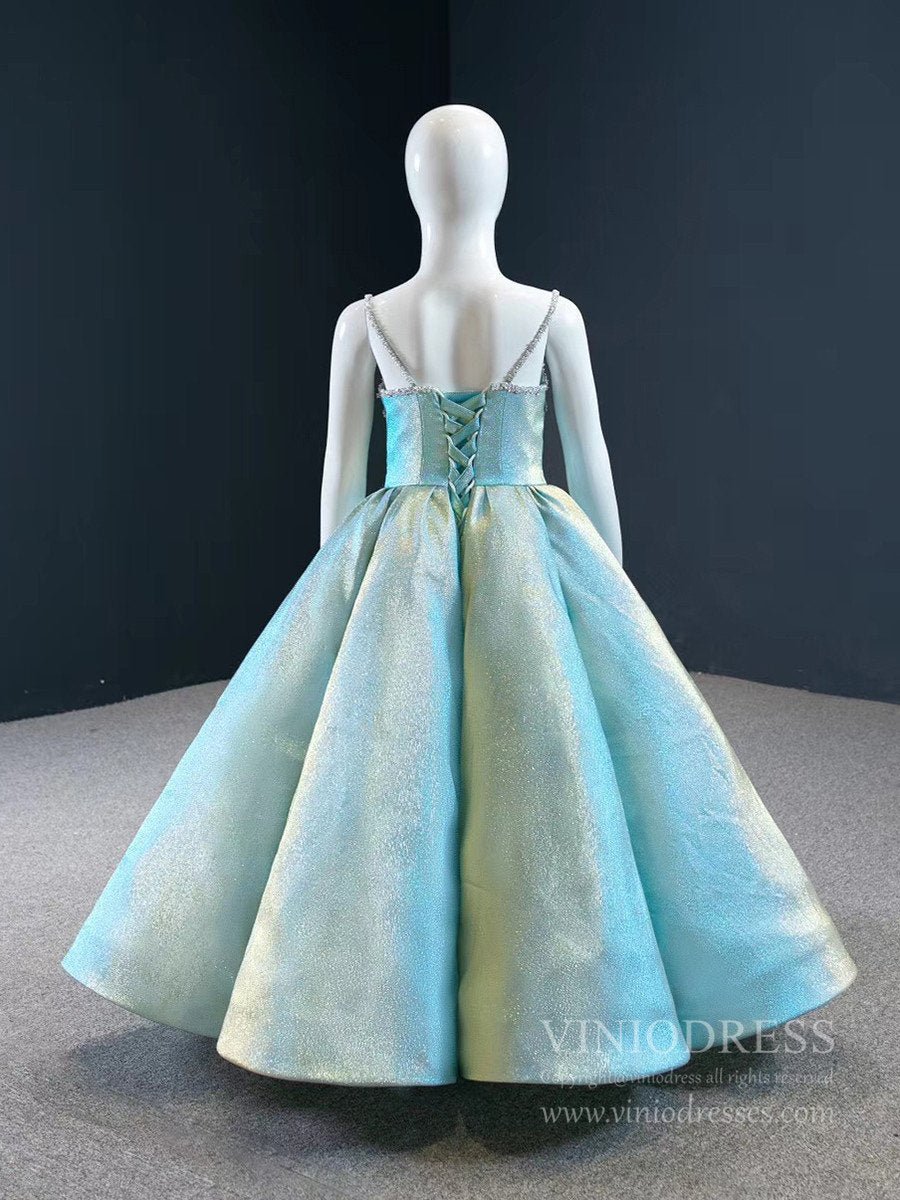 Spaghetti Strap Ball Gown Girls Pageant Dresses FD2410C-Pageant Dresses for Kids 2025 -Viniodress-As Picture-Custom Size-