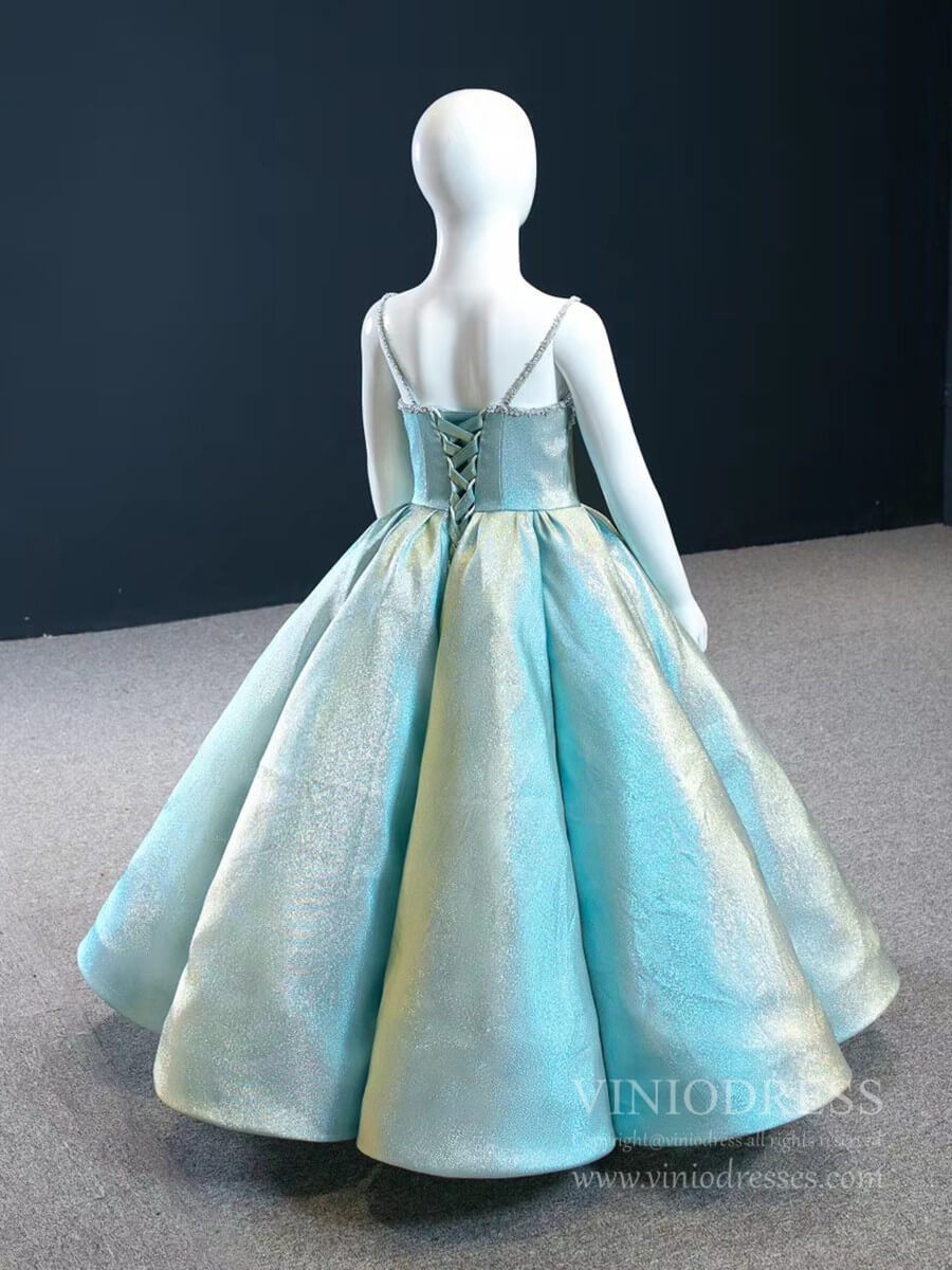 Spaghetti Strap Ball Gown Girls Pageant Dresses FD2410C-Pageant Dresses for Kids 2025 -Viniodress-As Picture-Custom Size-