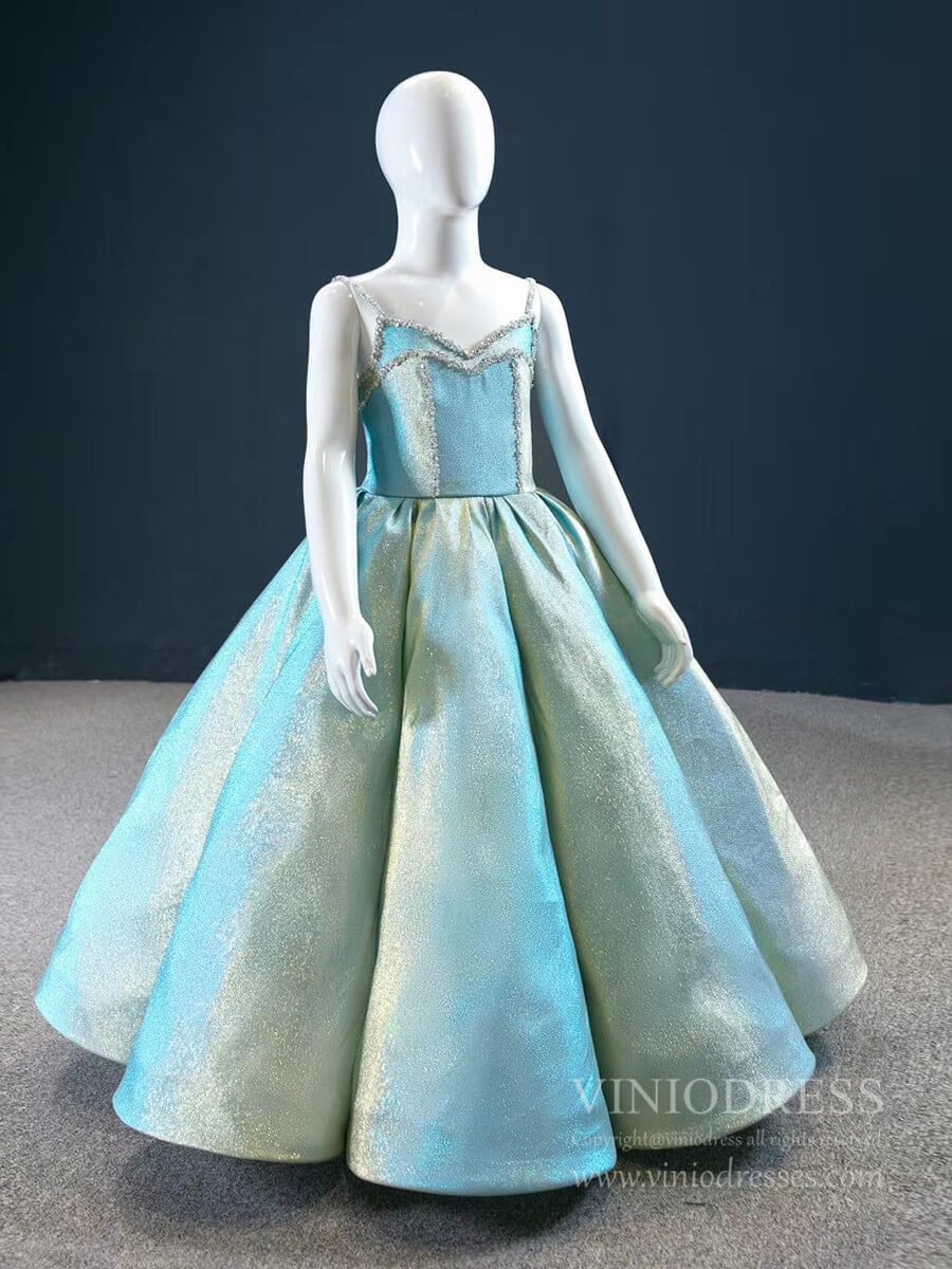 Spaghetti Strap Ball Gown Girls Pageant Dresses FD2410C-Pageant Dresses for Kids 2025 -Viniodress-As Picture-Custom Size-