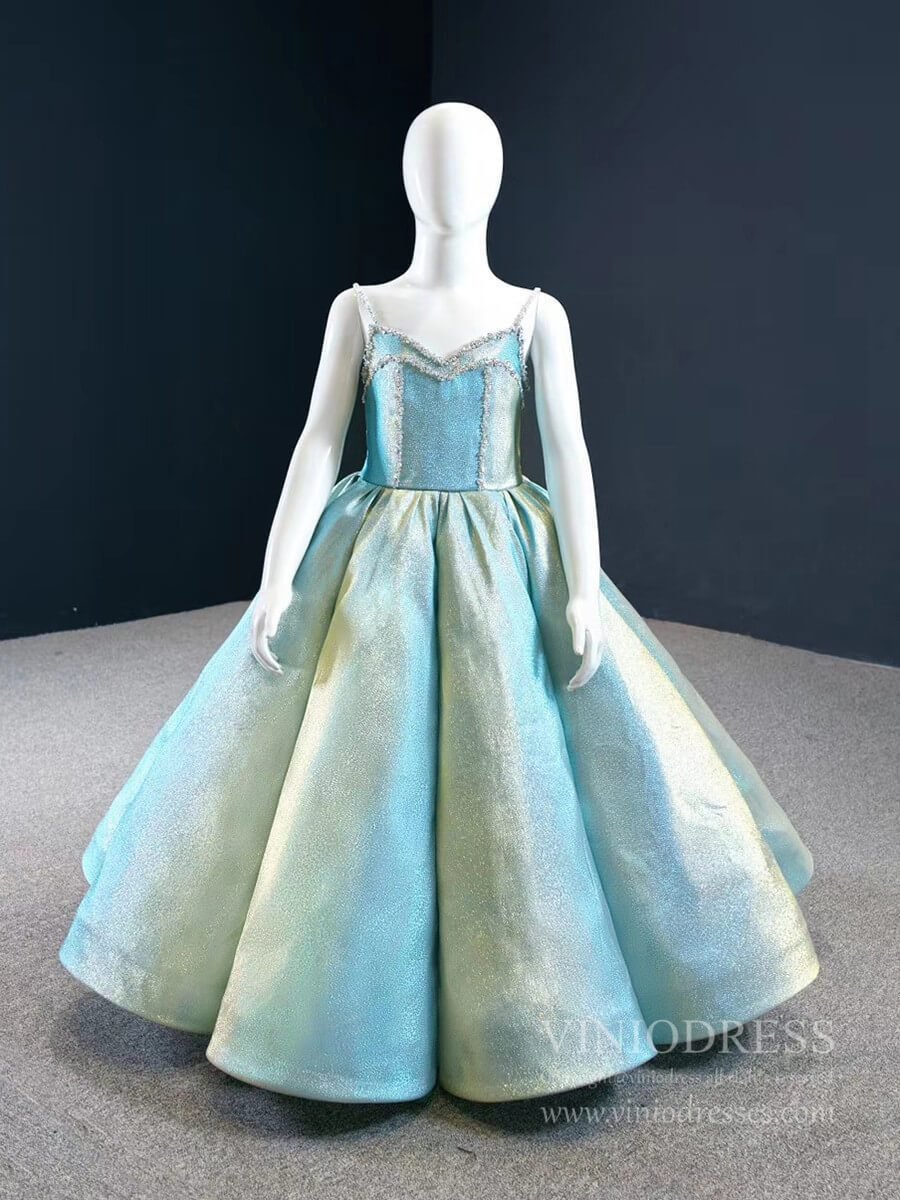 Spaghetti Strap Ball Gown Girls Pageant Dresses FD2410C-Pageant Dresses for Kids 2025 -Viniodress-As Picture-Custom Size-