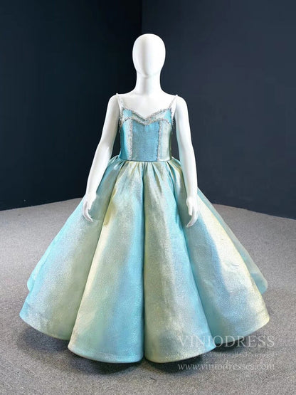 Spaghetti Strap Ball Gown Girls Pageant Dresses FD2410C-Pageant Dresses for Kids 2025 -Viniodress-As Picture-Custom Size-