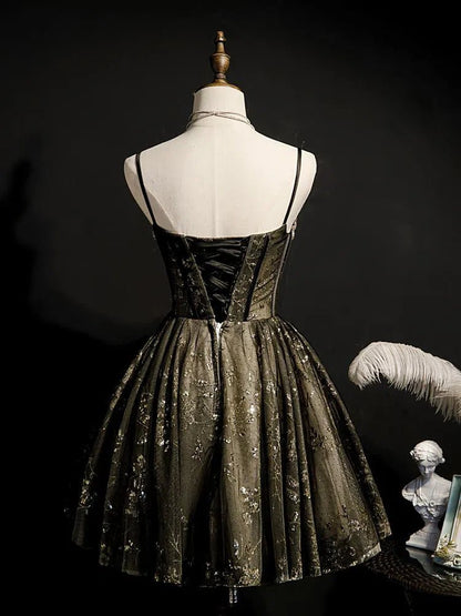 Spaghetti Strap Beaded Black Lace Homecoming Dresses SD1370-Homecoming Dresses 2025 -VINIODRESS-Custom Size-Black-