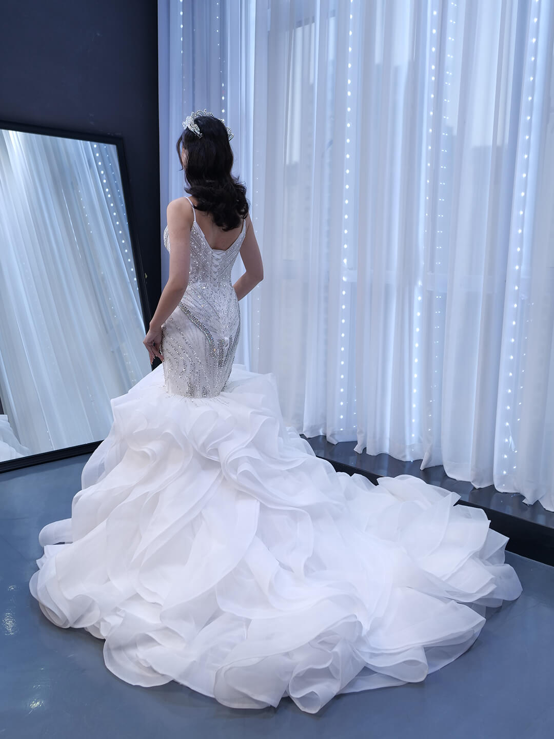 Spaghetti Strap Beaded Mermaid Wedding Dress with Layered Skirt 67386-wedding dresses 2025 -Viniodress-Ivory-Custom Size-