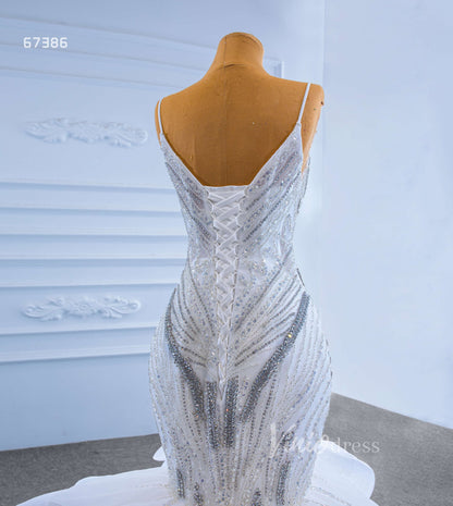 Spaghetti Strap Beaded Mermaid Wedding Dress with Layered Skirt 67386-wedding dresses 2025 -Viniodress-Ivory-Custom Size-