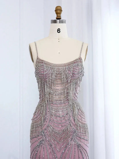 Spaghetti Strap Beaded Prom Dresses Vintage Mermaid Formal Dresses BD005-Evening Dresses 2025 -Viniodress-Champagne-US 2-