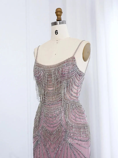 Spaghetti Strap Beaded Prom Dresses Vintage Mermaid Formal Dresses BD005-Evening Dresses 2025 -Viniodress-Champagne-US 2-