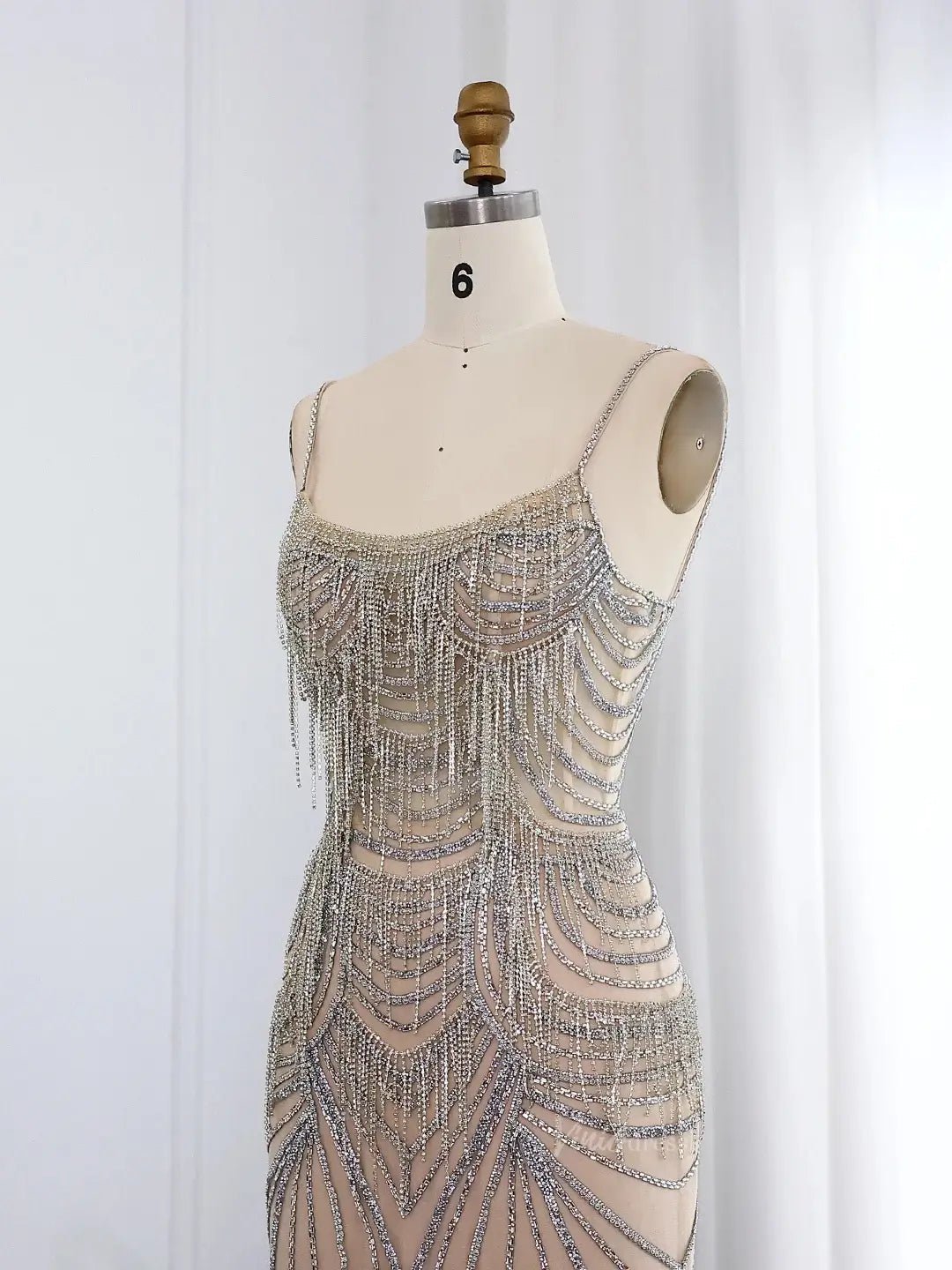 Spaghetti Strap Beaded Prom Dresses Vintage Mermaid Formal Dresses BD005-Evening Dresses 2025 -Viniodress-Champagne-US 2-