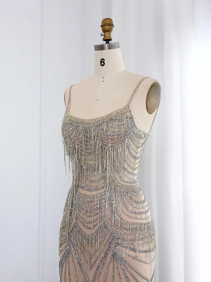 Spaghetti Strap Beaded Prom Dresses Vintage Mermaid Formal Dresses BD005-Evening Dresses 2025 -Viniodress-Champagne-US 2-