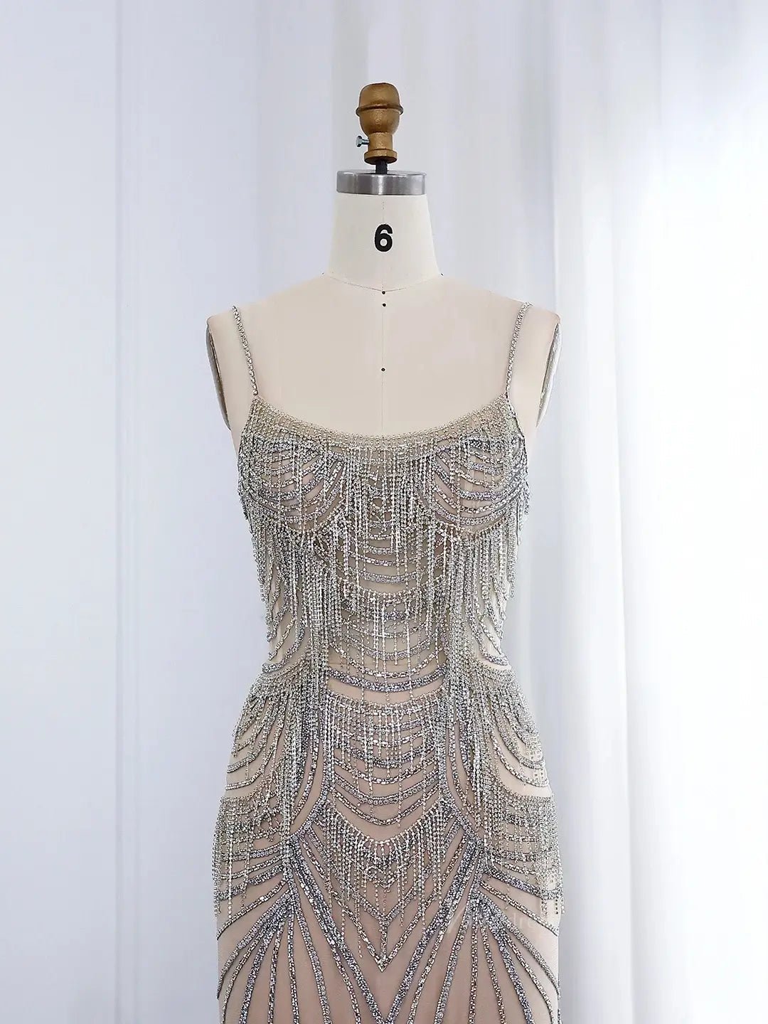 Spaghetti Strap Beaded Prom Dresses Vintage Mermaid Formal Dresses BD005-Evening Dresses 2025 -Viniodress-Champagne-US 2-