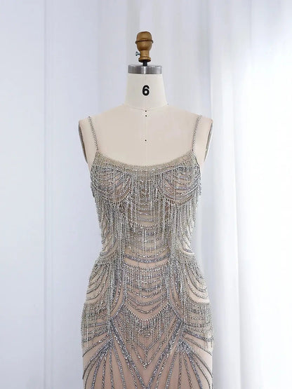 Spaghetti Strap Beaded Prom Dresses Vintage Mermaid Formal Dresses BD005-Evening Dresses 2025 -Viniodress-Champagne-US 2-