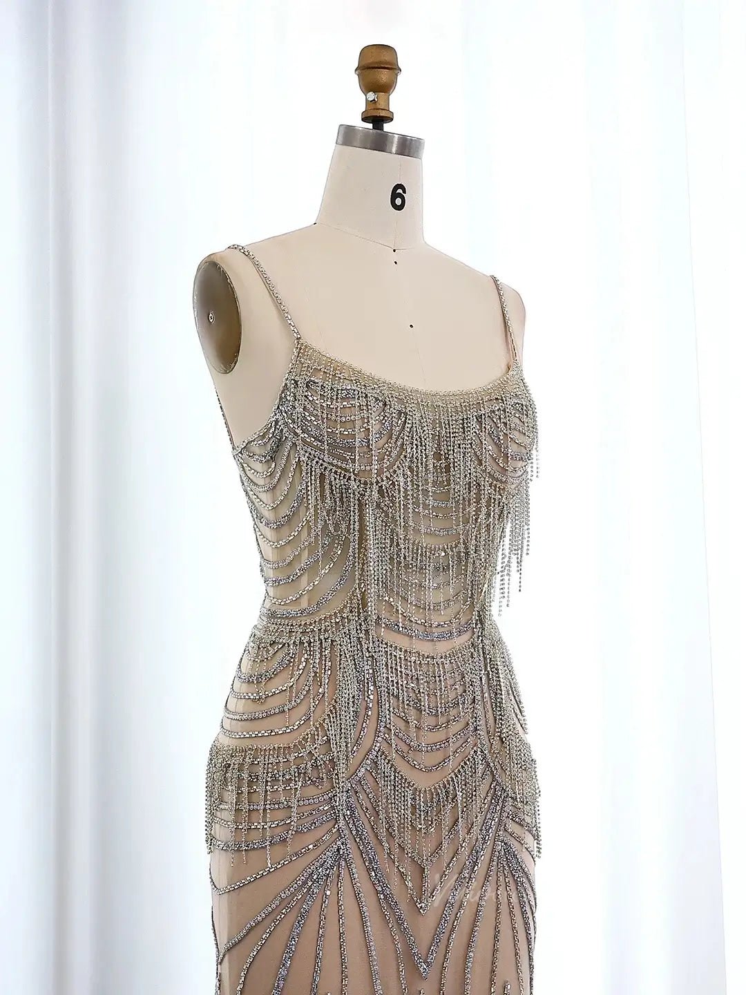 Spaghetti Strap Beaded Prom Dresses Vintage Mermaid Formal Dresses BD005-Evening Dresses 2025 -Viniodress-Champagne-US 2-