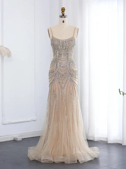 Spaghetti Strap Beaded Prom Dresses Vintage Mermaid Formal Dresses BD005-Evening Dresses 2025 -Viniodress-Champagne-US 2-