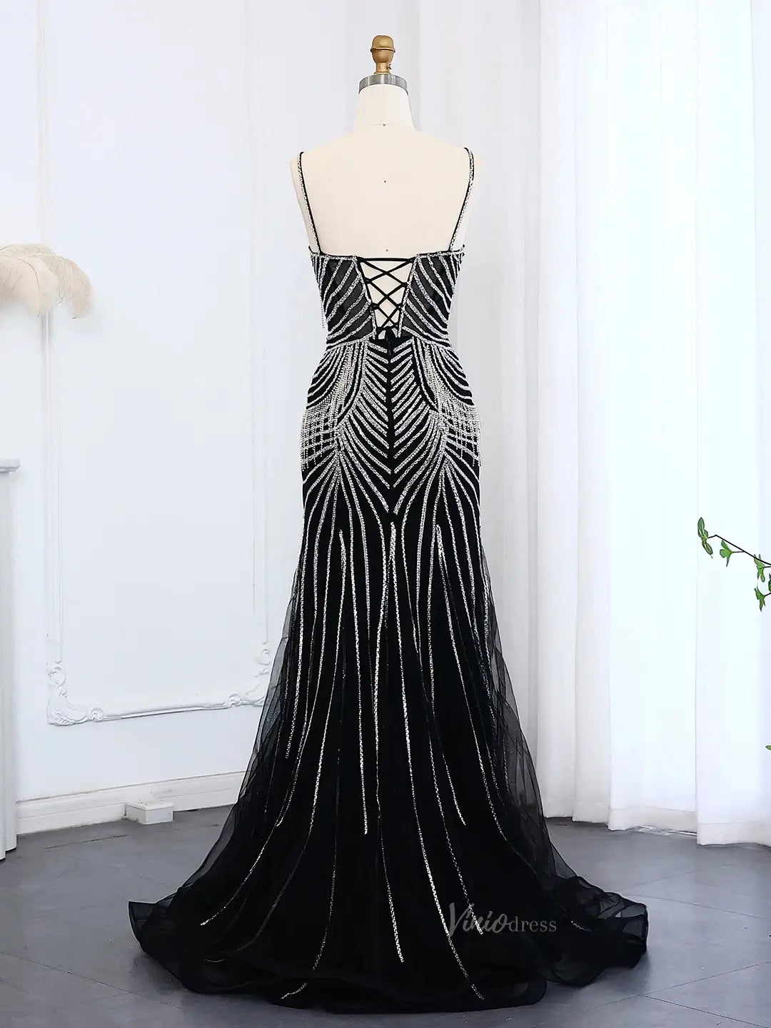 prom dresses 2025 Spaghetti Strap Beaded Prom Dresses Vintage Mermaid Formal Dresses BD005-plus size wedding dresses Viniodress-Champagne-US 2-