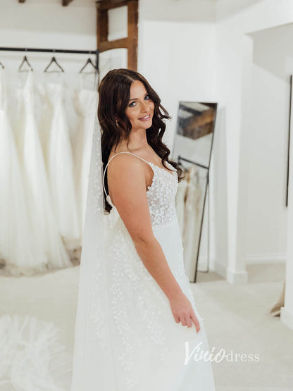 Spaghetti Strap Bell Orchid Lace Wedding Dresses with Slit VW2126-wedding dresses 2025 -Viniodress-Ivory-Custom Size-