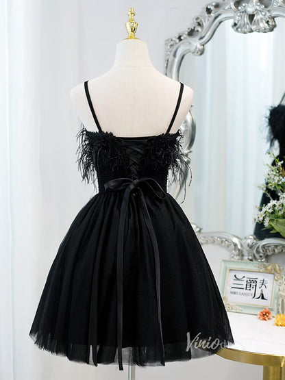 Spaghetti Strap Black Homecoming Dresses Tulle Short Prom Dress SD1409-Homecoming Dresses 2025 -VINIODRESS-Black-Custom Size-