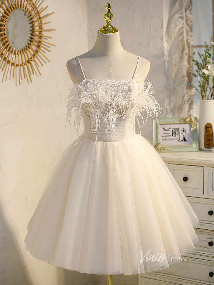 Spaghetti Strap Black Homecoming Dresses Tulle Short Prom Dress SD1409-Homecoming Dresses 2025 -VINIODRESS-Champagne-Custom Size-