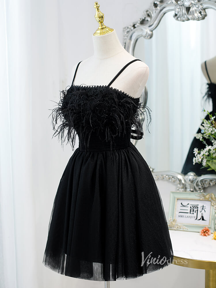 Short Prom Dresses 2025 Spaghetti Strap Black Homecoming Dresses Tulle Short Prom Dress SD1409-Homecoming Dresses-VINIODRESS-Black-Custom Size-Viniodress