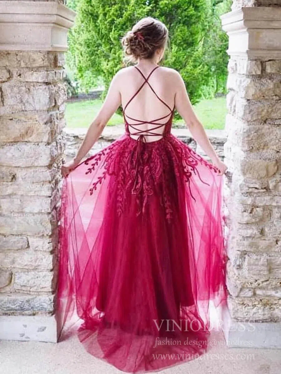 Prom Dress 2025 Spaghetti Strap Burgundy Prom Dresses Long FD1508-unique prom dresses-Burgundy-Custom Size-Viniodress