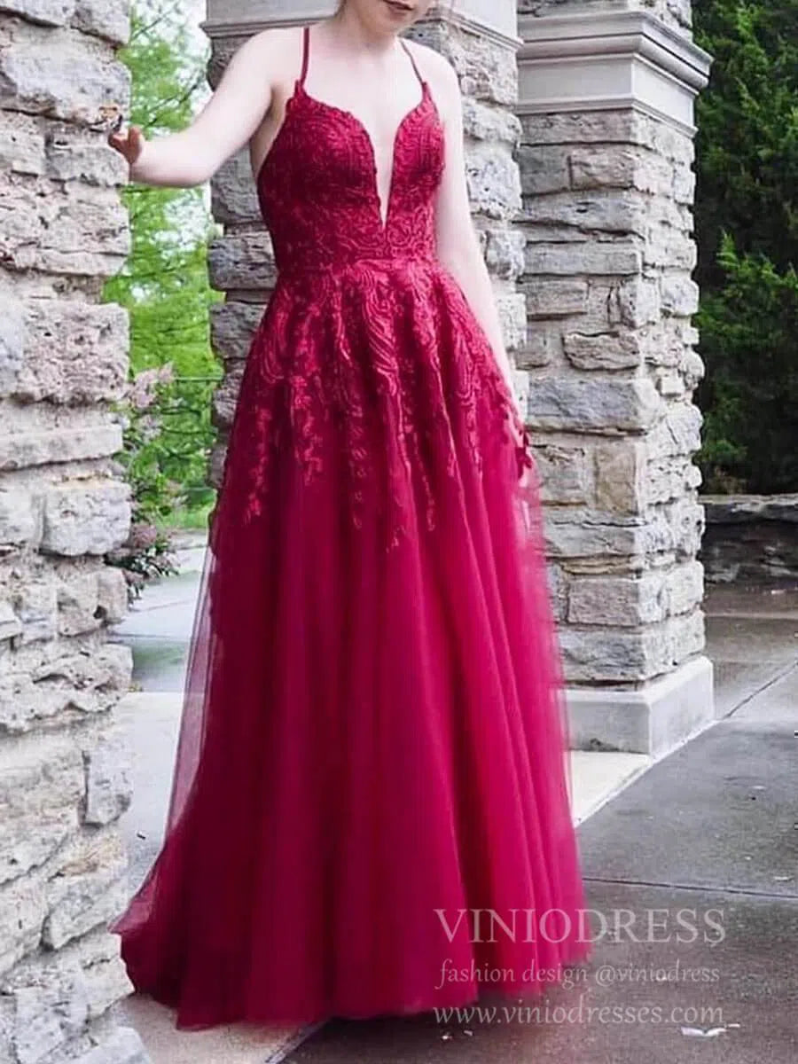 Prom Dress 2025 Spaghetti Strap Burgundy Prom Dresses Long FD1508-unique prom dresses-Burgundy-Custom Size-Viniodress