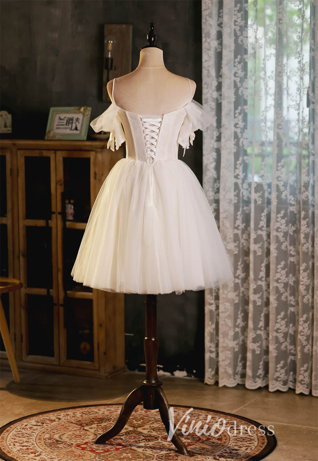 Spaghetti Strap Cute Homecoming Dresses Cold Shoulder Graduation Dress SD1448-Dresses 2025 -Viniodress-Ivory-Custom Size-