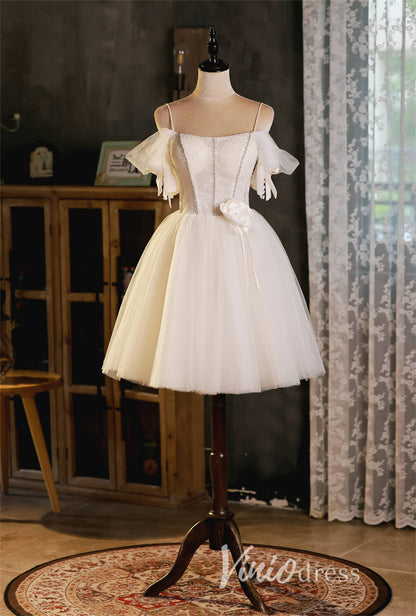 Spaghetti Strap Cute Homecoming Dresses Cold Shoulder Graduation Dress SD1448-Dresses 2025 -Viniodress-Ivory-Custom Size-