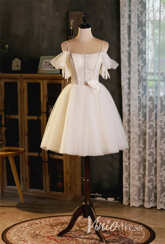 Spaghetti Strap Cute Homecoming Dresses Cold Shoulder Graduation Dress SD1448-Dresses 2025 -Viniodress-Ivory-Custom Size-