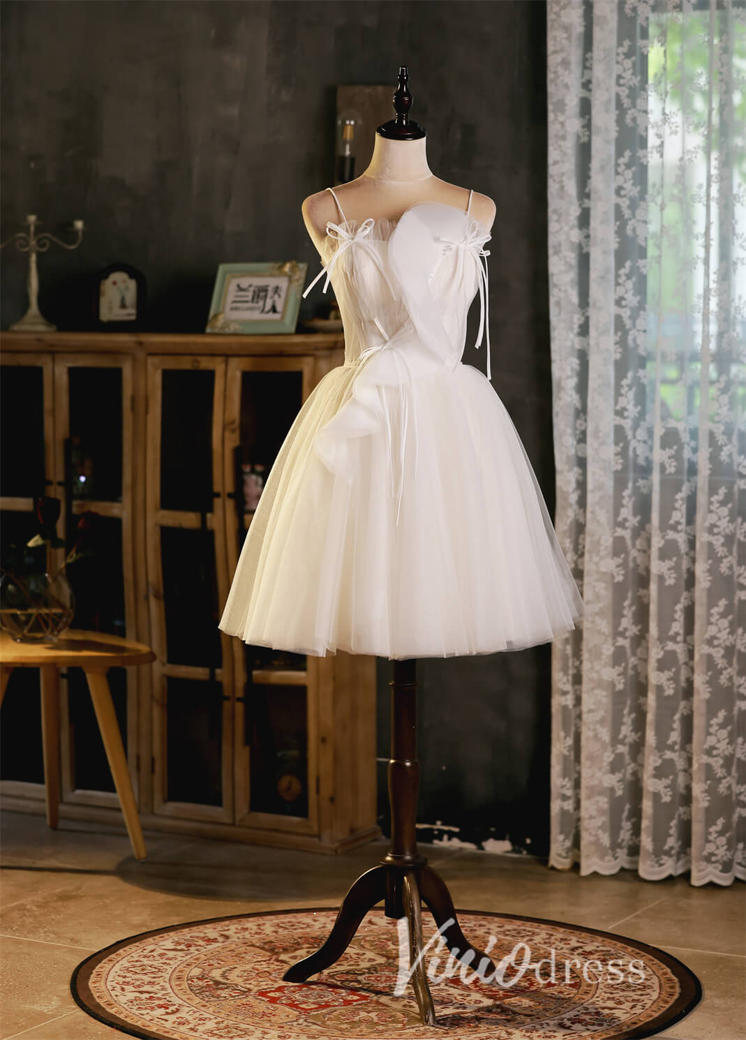 Spaghetti Strap Cute Homecoming Dresses Short Graduation Dress SD1450-Dresses 2025 -VINIODRESS-Ivory-Custom Size-