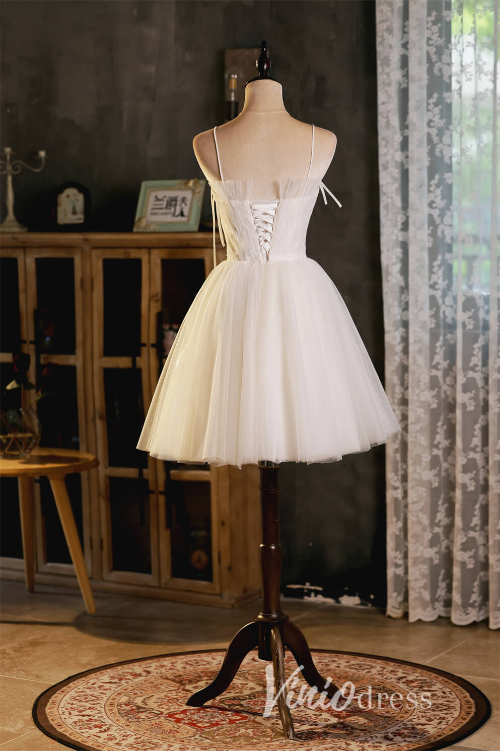 Spaghetti Strap Cute Homecoming Dresses Short Graduation Dress SD1450-Dresses 2025 -VINIODRESS-Ivory-Custom Size-