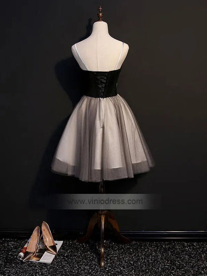 Spaghetti Strap Embroidered Homecoming Dresses SD1072-Homecoming Dresses 2025 -Viniodress-Black-Custom Size-
