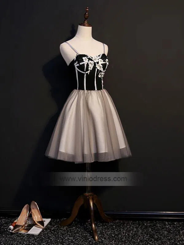 Spaghetti Strap Embroidered Homecoming Dresses SD1072-Homecoming Dresses 2025 -Viniodress-Black-Custom Size-